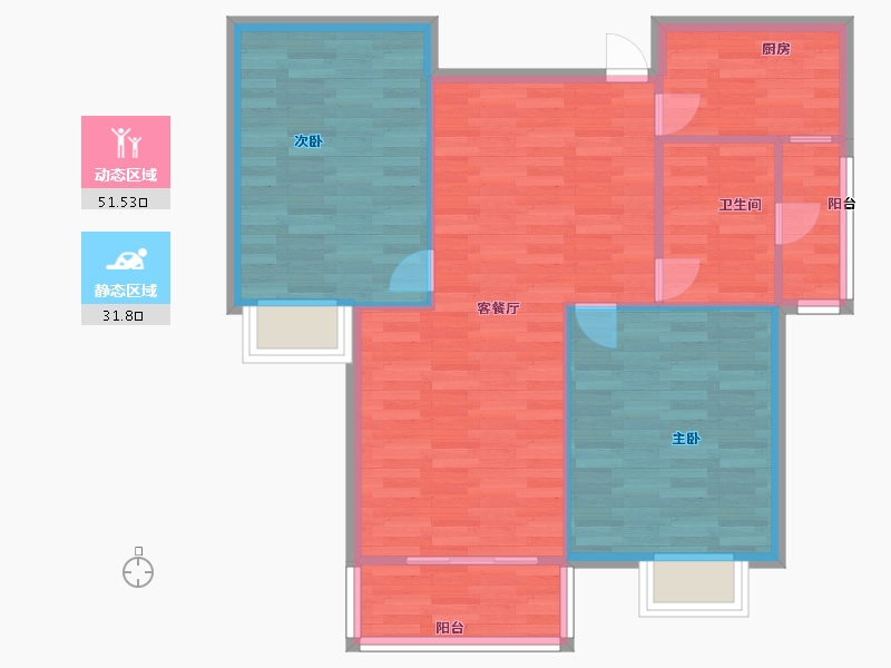 河南省-郑州市-春江家园95m²-75.99-户型库-动静分区