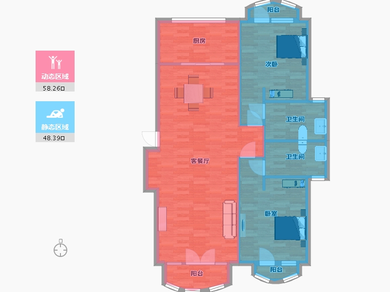 山东省-青岛市-鲁信和璧花园2，3，4，5，6，7号楼A2户型123m²-98.01-户型库-动静分区