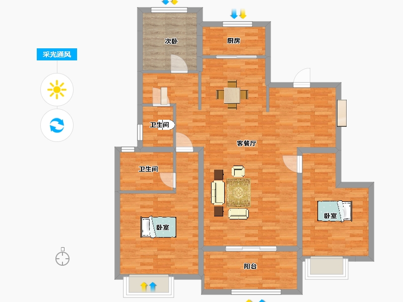 山东省-青岛市-中建尚锦苑2号楼128m²-102.40-户型库-采光通风