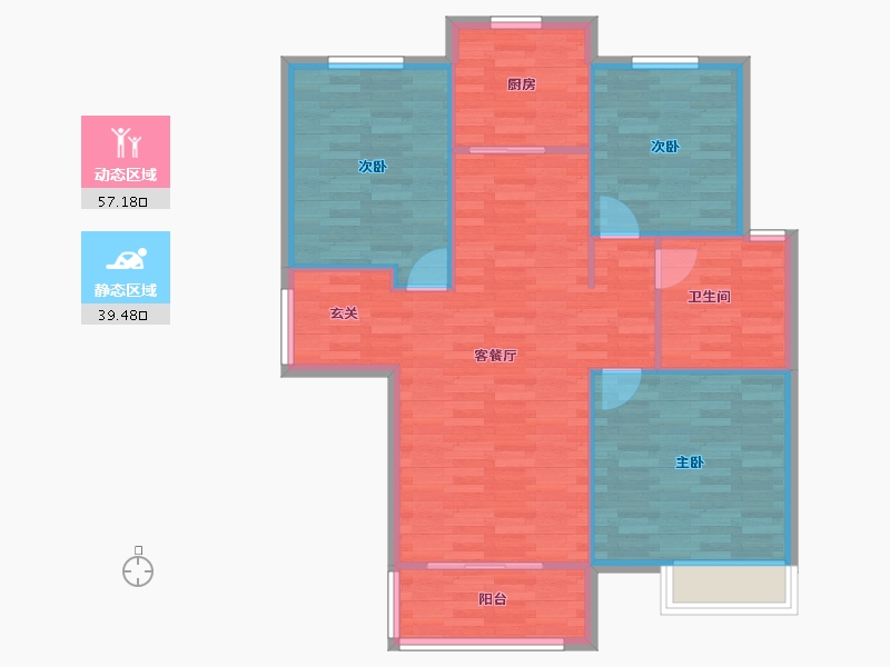 河南省-郑州市-公园世家3栋111m²-88.80-户型库-动静分区