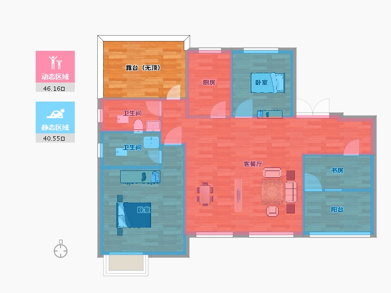 山东省-青岛市-嶺海香澜郡25，27号楼G8户型111m²-88.80-户型库-动静分区