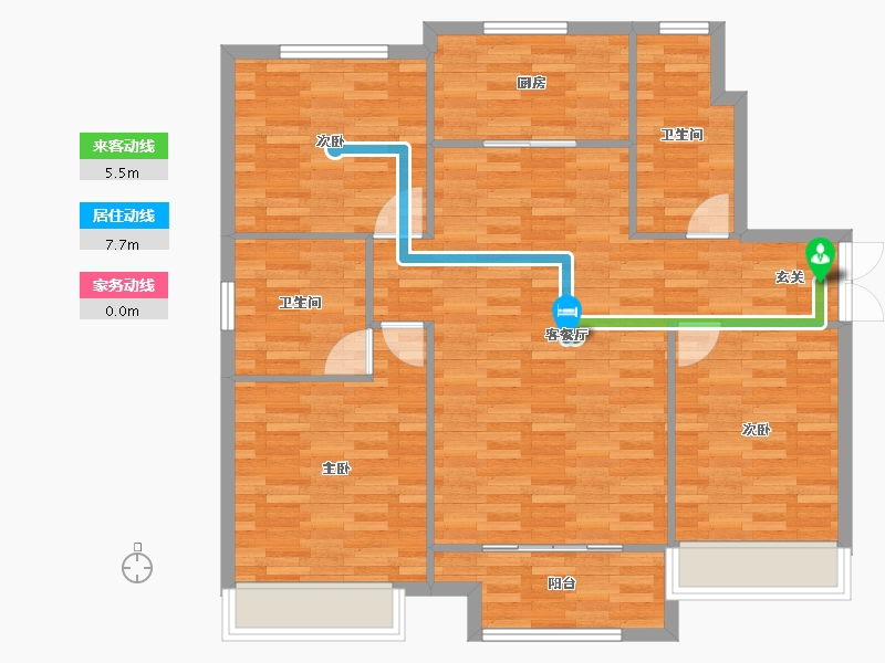 河南省-郑州市-公园世家3栋124m²-100.00-户型库-动静线