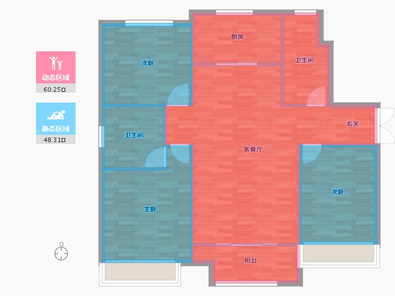 河南省-郑州市-公园世家3栋124m²-100.00-户型库-动静分区