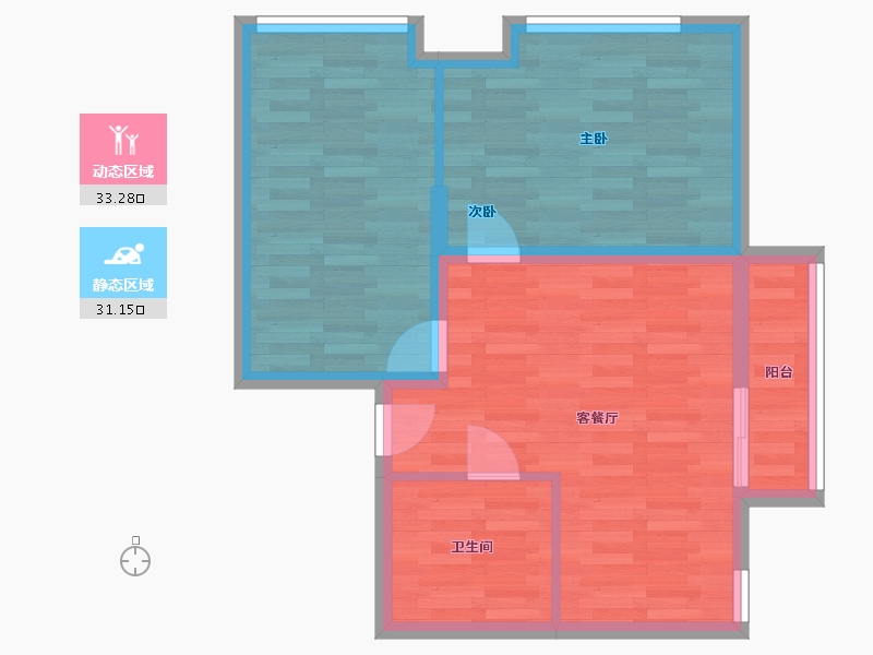 河南省-郑州市-铭都国际1号楼72m²-57.60-户型库-动静分区