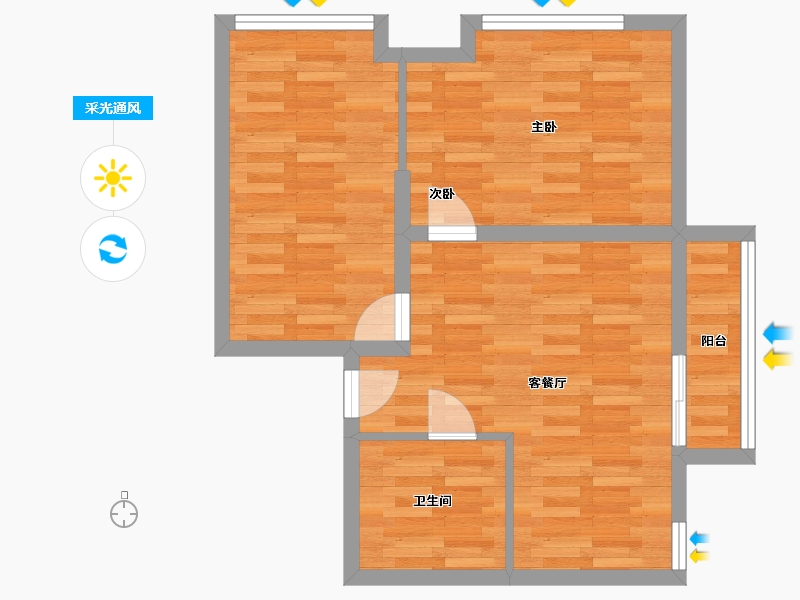 河南省-郑州市-铭都国际1号楼72m²-57.60-户型库-采光通风