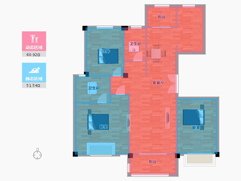 山东省-青岛市-鸿锦凤凰新城B户型128m²-102.79-户型库-动静分区