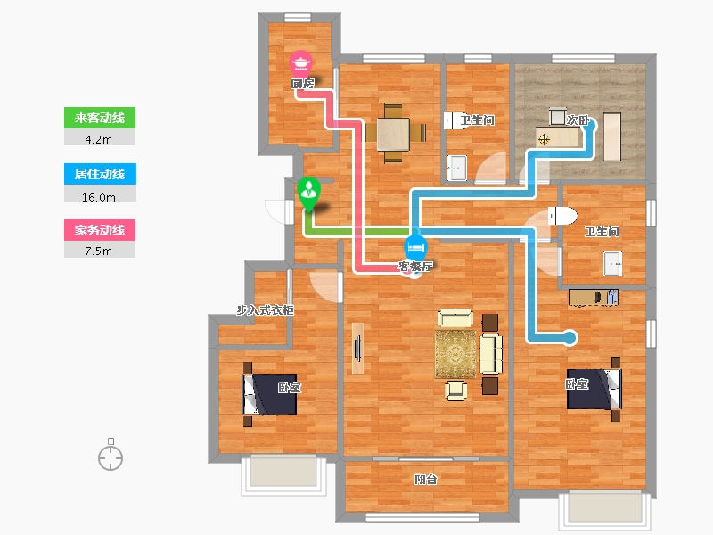 山东省-青岛市-鑫坤临水宜家136m²-108.79-户型库-动静线