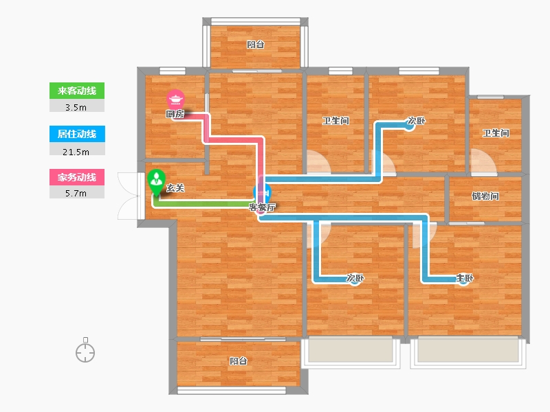 河南省-郑州市-公园世家5栋131m²-104.79-户型库-动静线