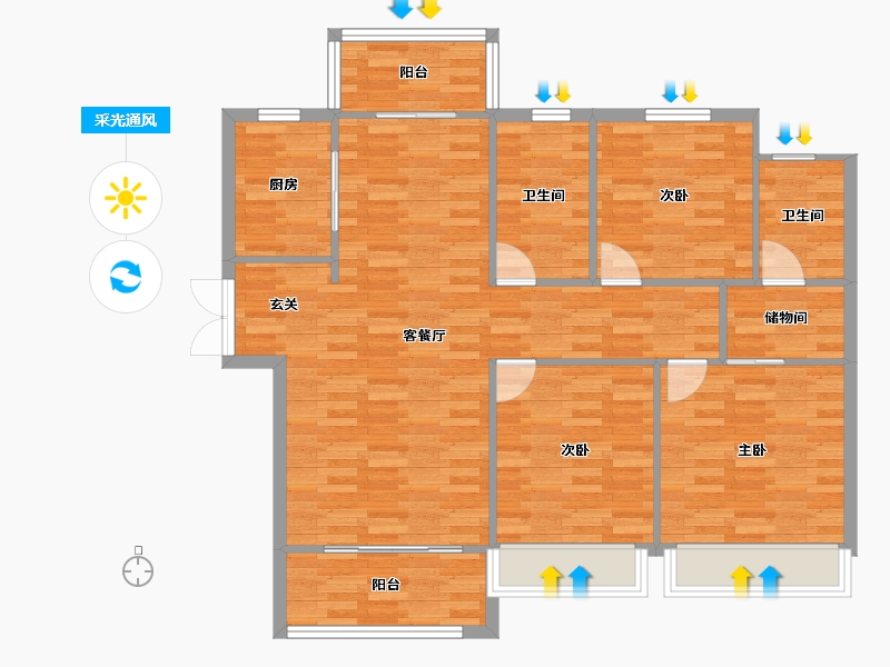 河南省-郑州市-公园世家5栋131m²-104.79-户型库-采光通风