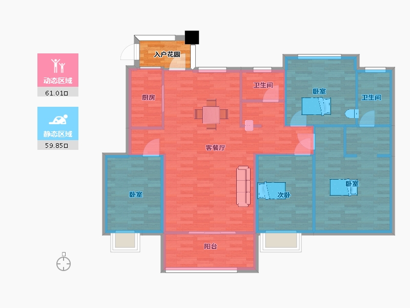 山东省-青岛市-荣盛锦绣外滩142㎡-113.60-户型库-动静分区