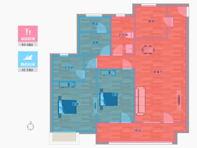 山东省-青岛市-花样年碧云湾23,64,65号楼118m²-94.40-户型库-动静分区