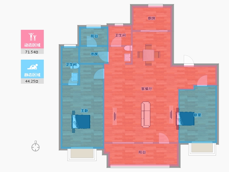 山东省-青岛市-花样年碧云湾22,23,56号楼133㎡-106.40-户型库-动静分区