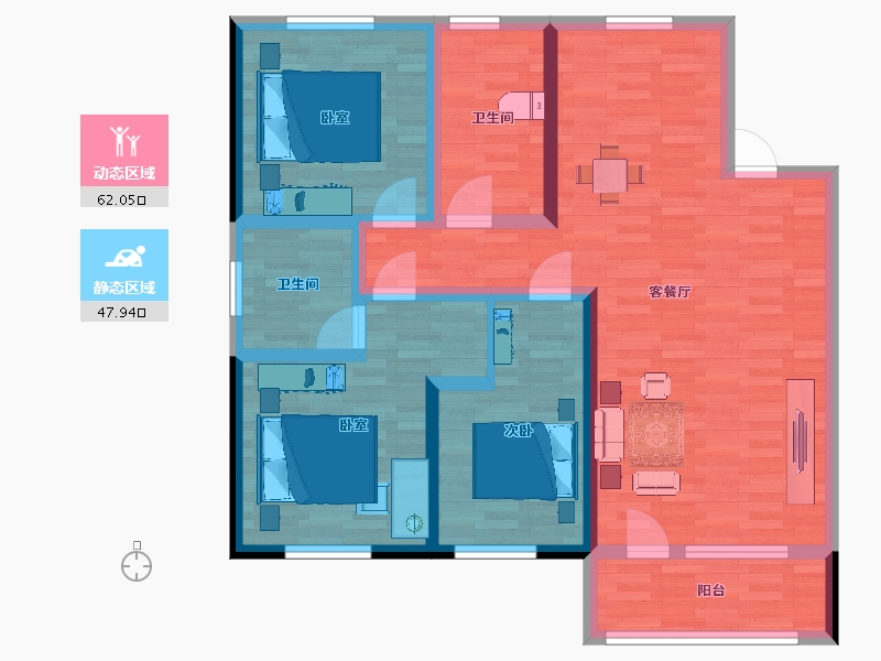 山东省-青岛市-天一仁和智慧之城54号楼A3户型122㎡-97.60-户型库-动静分区