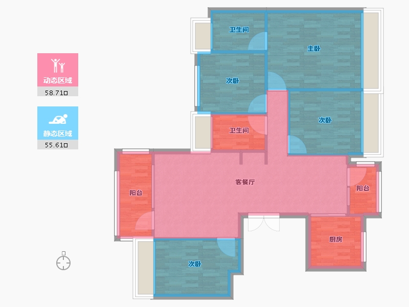 四川省-成都市-电建地产洺悦御府14号楼,130m²-104.00-户型库-动静分区