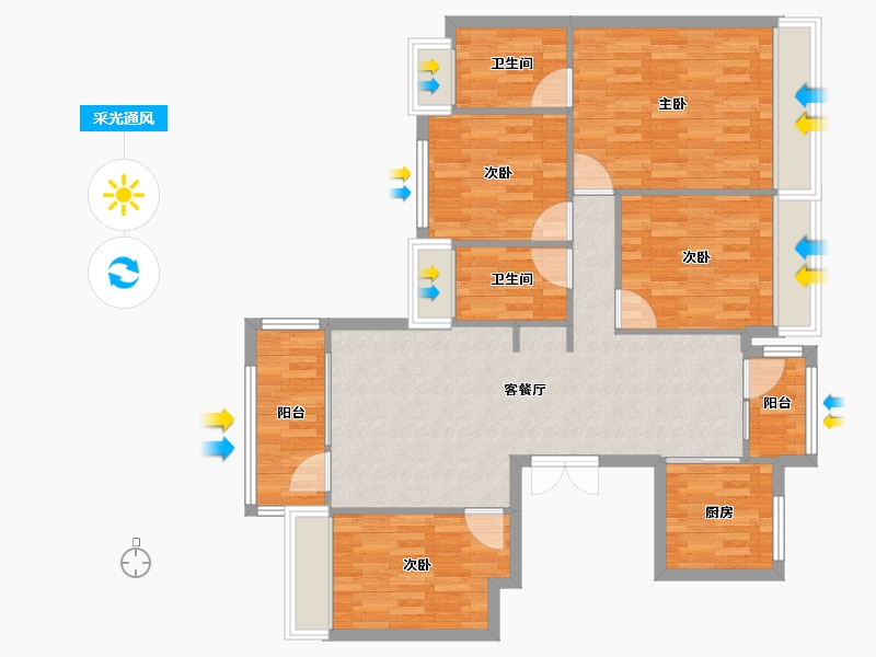 四川省-成都市-电建地产洺悦御府14号楼,130m²-104.00-户型库-采光通风