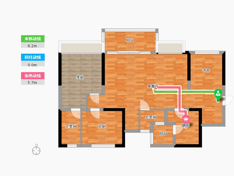 四川省-成都市-远大中央公园D1户型11号楼。12号楼建面120m2-96.90-户型库-动静线