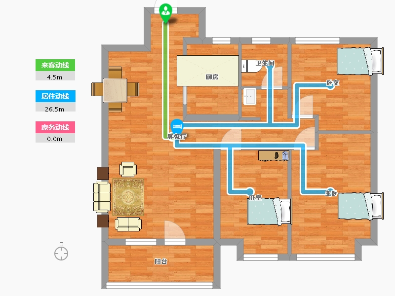 山东省-青岛市-天一仁和宸璟都会13栋B户型98m²-78.24-户型库-动静线