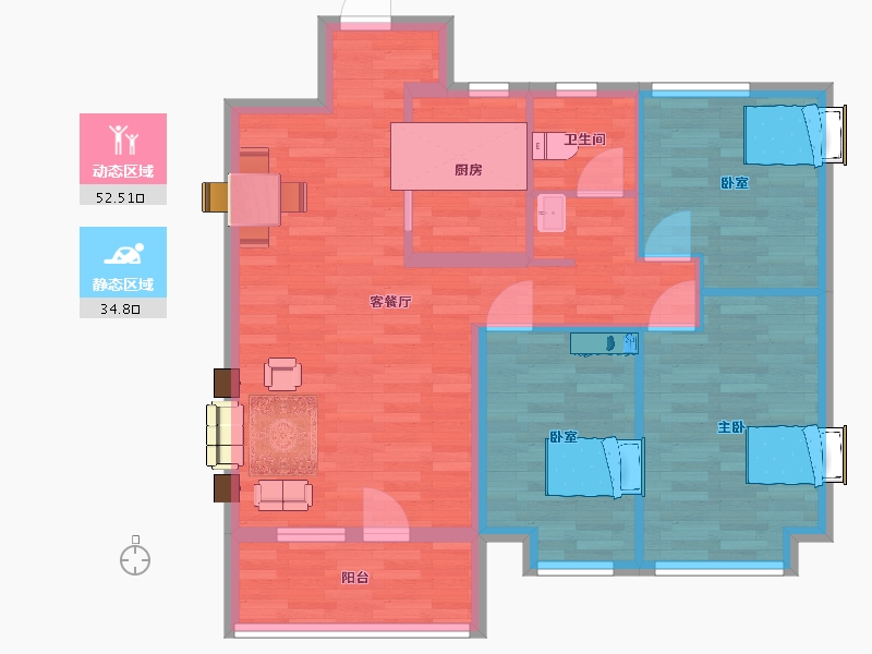 山东省-青岛市-天一仁和宸璟都会13栋B户型98m²-78.24-户型库-动静分区