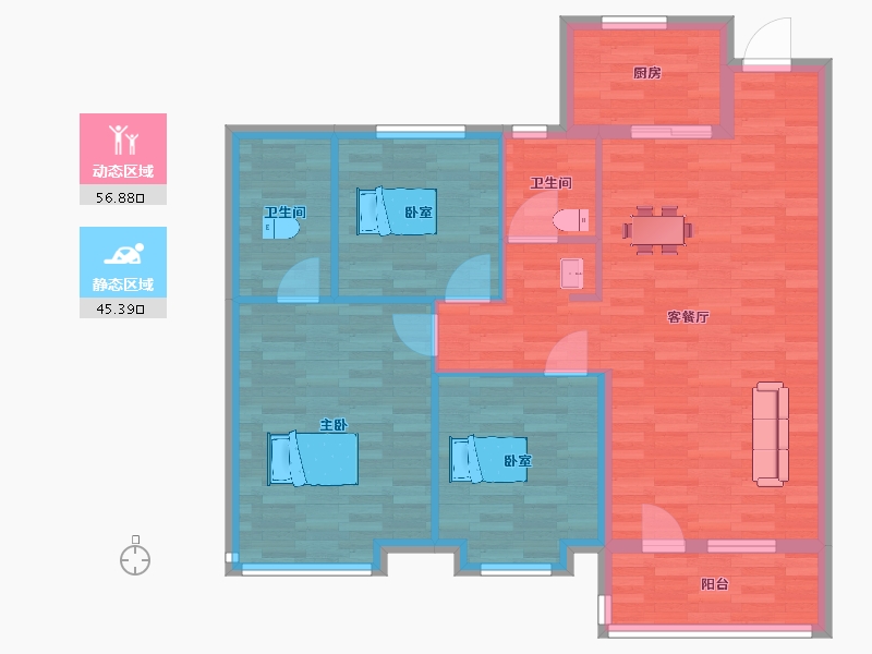 山东省-青岛市-天一仁和宸璟都会13栋A户型115㎡-92.56-户型库-动静分区