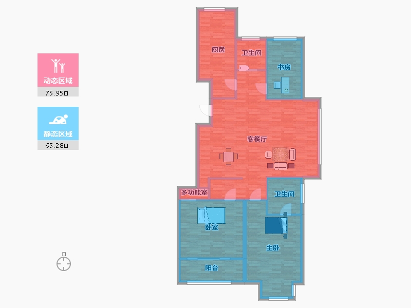 山东省-青岛市-鲁商泰晤士小镇29号楼D3户型136m²-129.70-户型库-动静分区