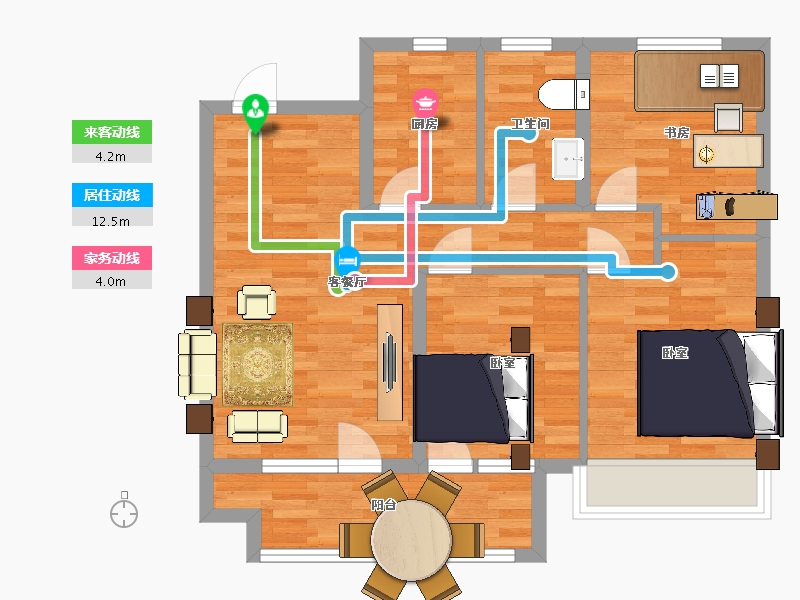 山东省-青岛市-众安青岛新城市2号楼A2户型89m²-72.12-户型库-动静线