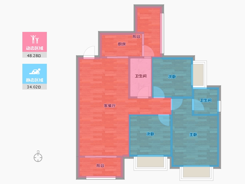 四川省-成都市-乐视界广场2号楼,3号楼95m²-74.37-户型库-动静分区