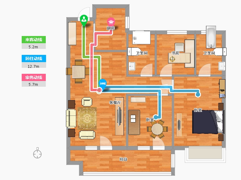 山东省-青岛市-昆仑府漱玉含芳4号楼104m²-84.84-户型库-动静线