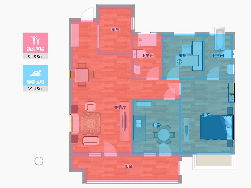 山东省-青岛市-昆仑府漱玉含芳4号楼104m²-84.84-户型库-动静分区