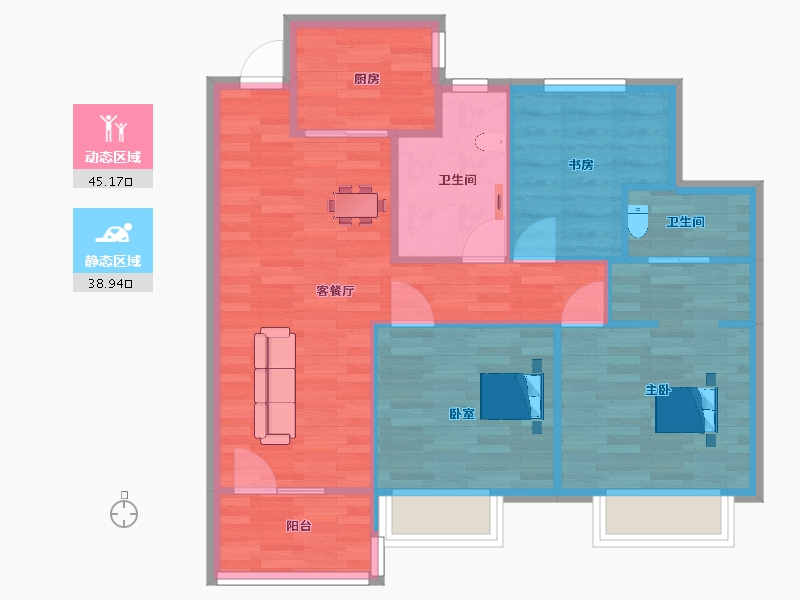 山东省-青岛市-绿地国科健康科技小镇85地块3，12号楼A户型95-76.00-户型库-动静分区