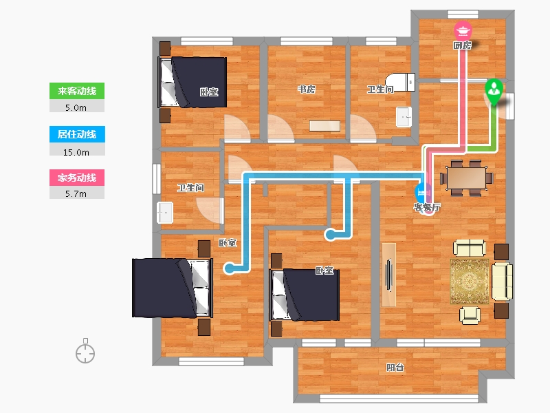 山东省-青岛市-众安青岛新城市2号楼B户型119m²-95.92-户型库-动静线