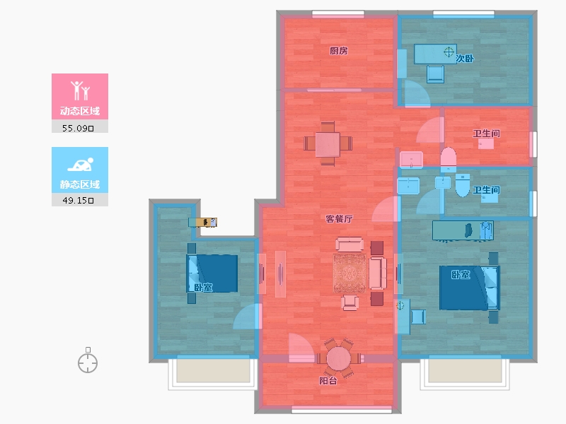 山东省-青岛市-碧桂园翡翠城翡然117m²-93.60-户型库-动静分区