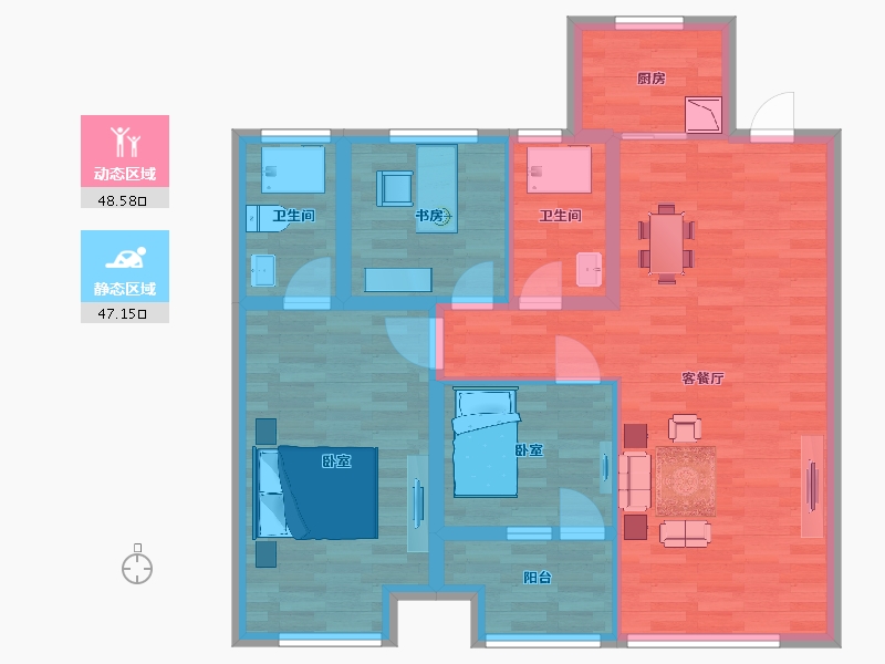 山东省-青岛市-青特地铁花屿城107m²-85.17-户型库-动静分区