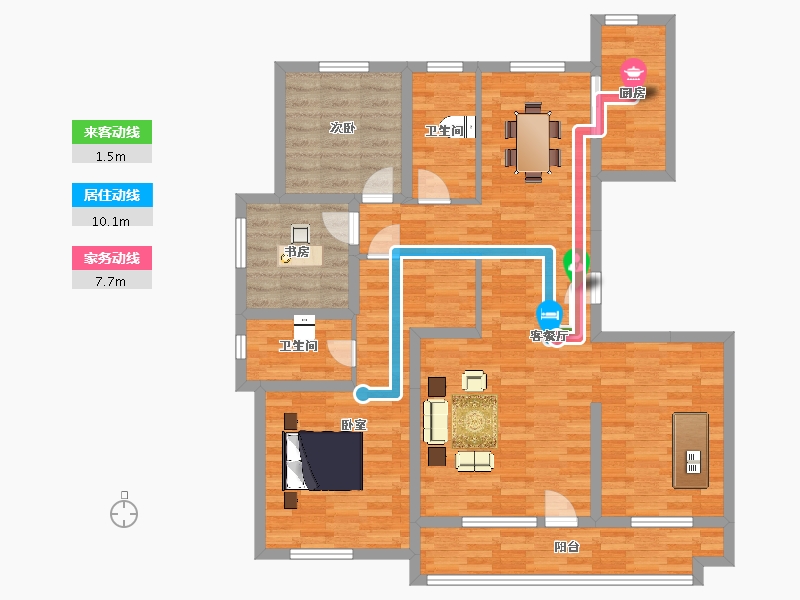 山东省-青岛市-高实景苑A户型140m²-112.00-户型库-动静线