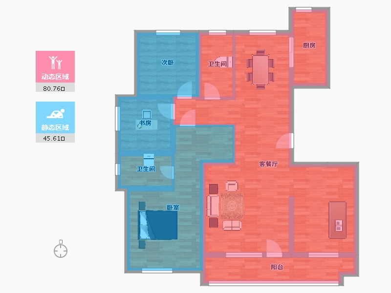 山东省-青岛市-高实景苑A户型140m²-112.00-户型库-动静分区