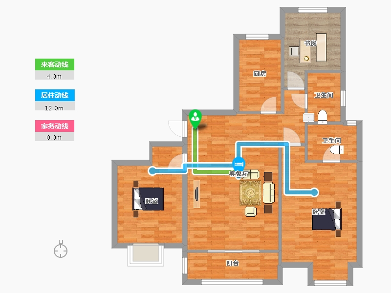 山东省-青岛市-鑫江桂花园汀香27号楼,28号楼110㎡-88.00-户型库-动静线