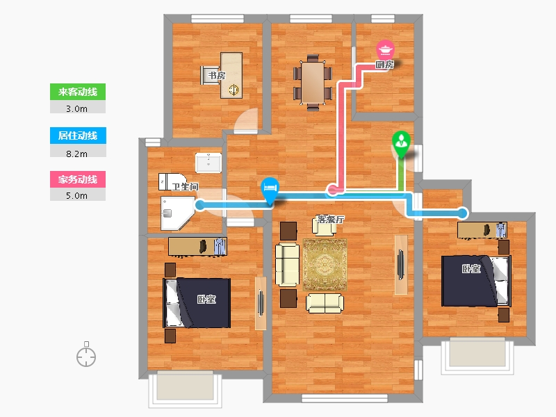 山东省-青岛市-鑫江桂花园汀香25,35,41号楼105m²-84.16-户型库-动静线