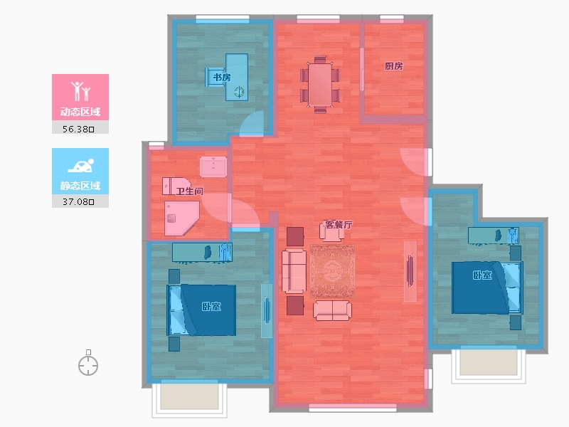 山东省-青岛市-鑫江桂花园汀香25,35,41号楼105m²-84.16-户型库-动静分区