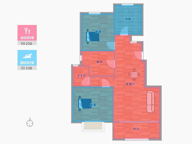 山东省-青岛市-鑫江桂花园汀香10号楼,11号楼95㎡-76.00-户型库-动静分区