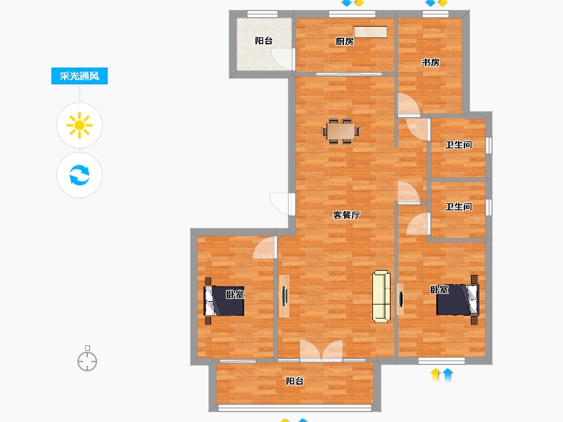 山东省-青岛市-天一仁和天境124m²-99.20-户型库-采光通风