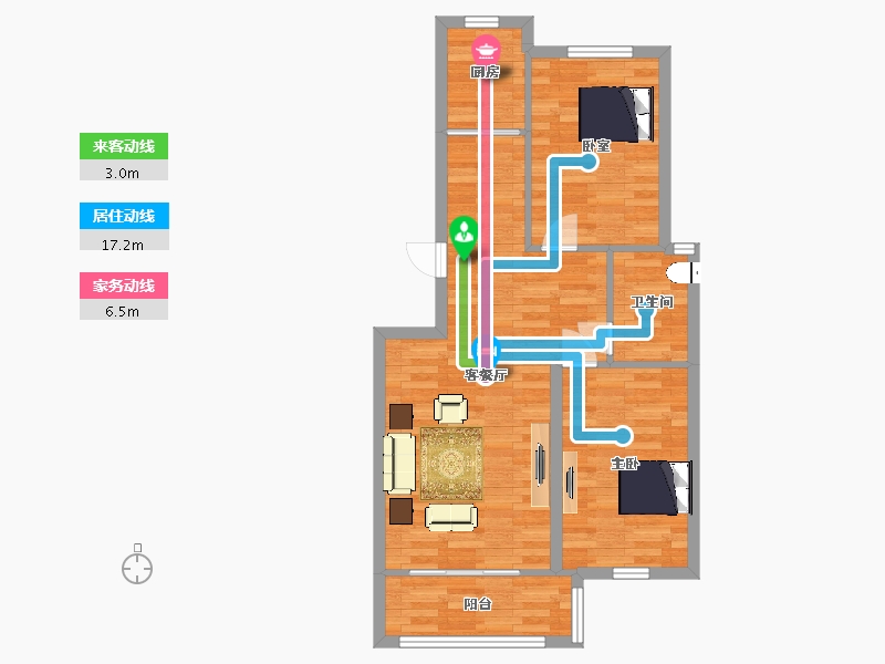 山东省-青岛市-千禧国际村二期18号楼85m²-68.00-户型库-动静线