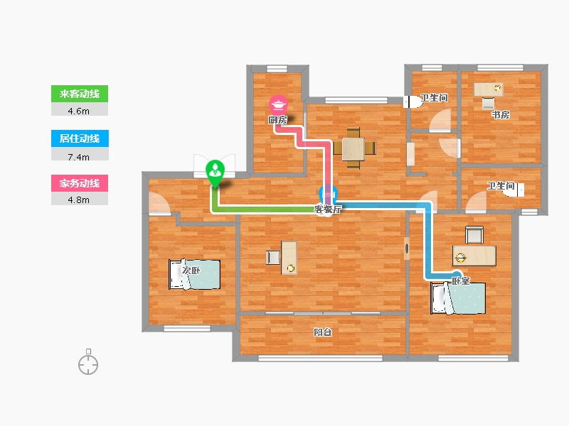 山东省-青岛市-招商公园187217号楼B1户型140㎡-112.47-户型库-动静线