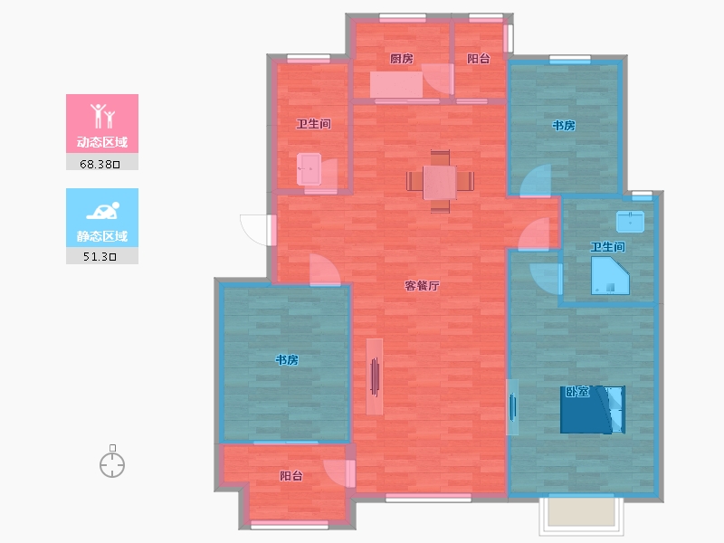 山东省-青岛市-裕东新府4,9号楼A户型138m²-110.40-户型库-动静分区