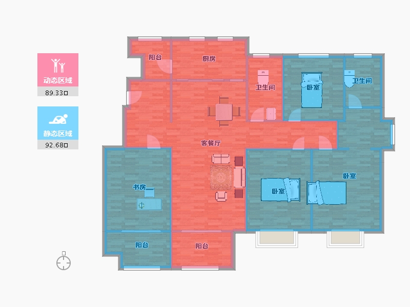 山东省-青岛市-裕东新府211m²-168.80-户型库-动静分区