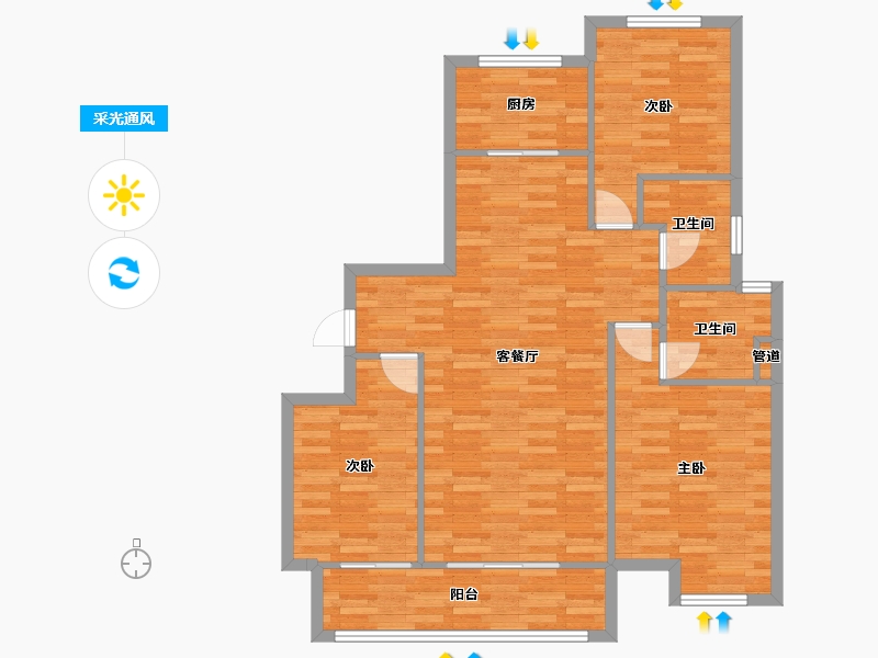 河南省-郑州市-昌建翡翠苑2号楼,3号楼120m²-95.99-户型库-采光通风