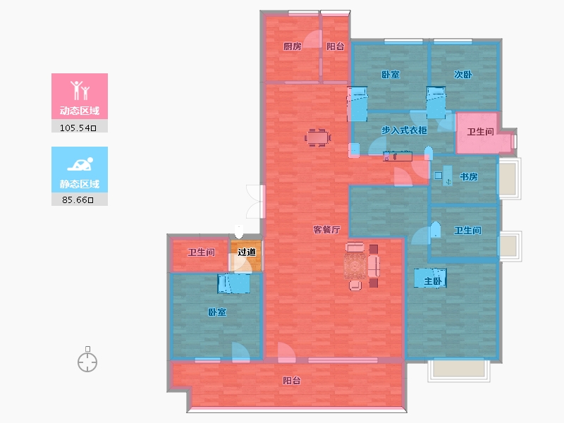 山东省-青岛市-碧桂园蓝谷之光晟仕五号地块6号楼220m²-176.00-户型库-动静分区