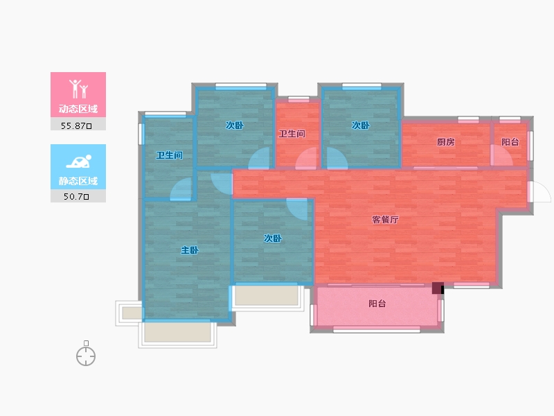 四川省-成都市-华邑宸居1号楼122m²-97.35-户型库-动静分区