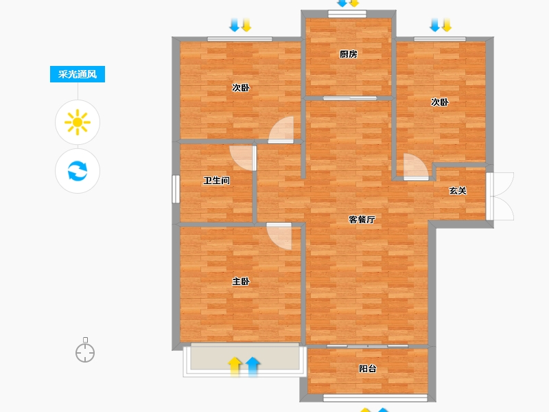 河南省-郑州市-公园世家5栋112m²-89.60-户型库-采光通风