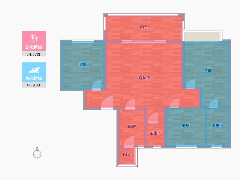 四川省-成都市-新力东园22号楼,23号楼,27号楼建面125m2-100.00-户型库-动静分区