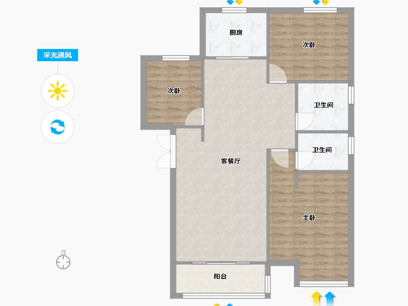 河南省-郑州市-招商天地华府120m²-95.99-户型库-采光通风