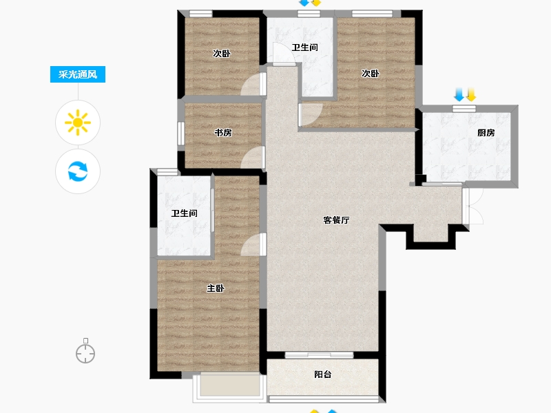 河南省-郑州市-招商天地华府135m²-108.00-户型库-采光通风